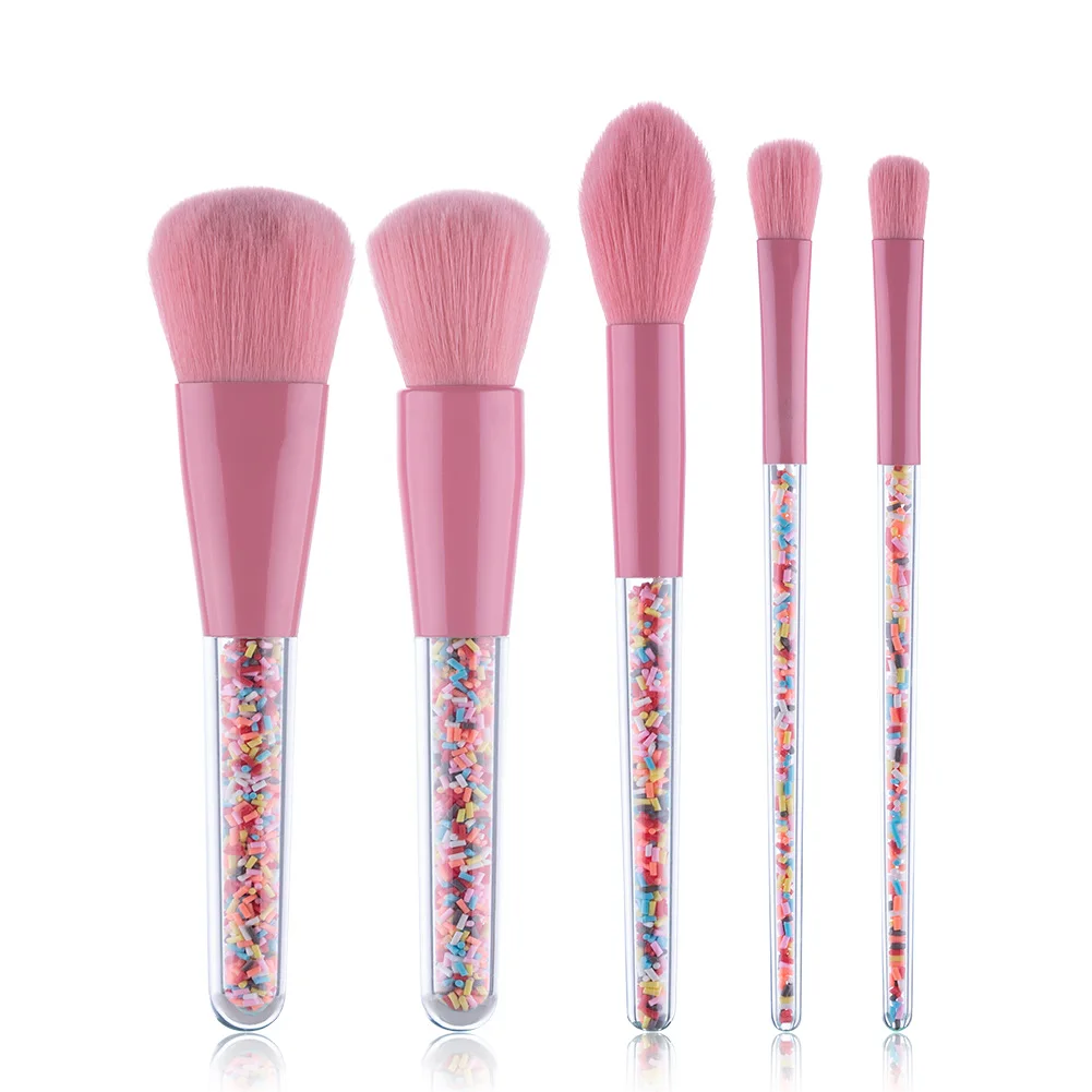 New 5pcs Candy Makeup Brushes Transparent Handle Christmas Candy Makeup