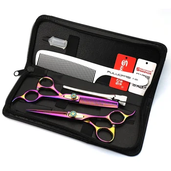 

6 inch Purple hair scissors set professional barbershop makas hairdressing cutting shears thinning cliper high quality comb case
