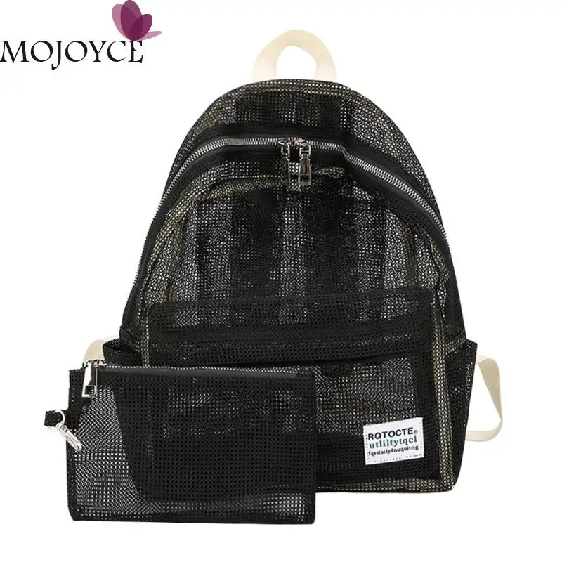 

2019 New Fashion Women Solid Color Transparent Mesh Backpacks School Girls Travel Shoulder Travel Bags Rucksack