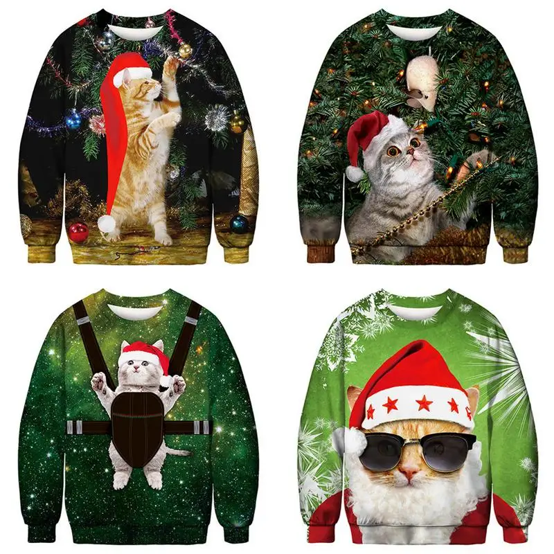 

3D Printing Mens Casual Style CHRISTMAS SWEATER Pet Wear Xmas Hat Funny Homme Pullover Sweaters Tops Autumn Winter Clothing