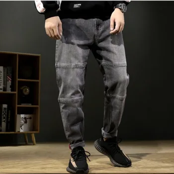 

#2018 Autumn Winter Grey Blue Denim Jeans For Men Plus Size 42 Blue Grey Harem Jeans Full Length Biker Man Jeans Denim Loose