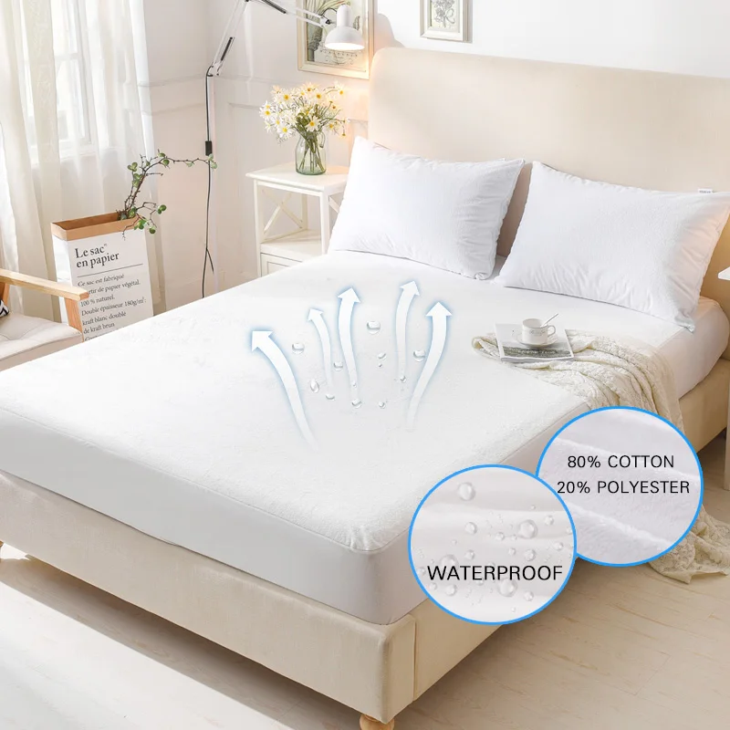 Terry Waterproof Mattress Cover Anti mite Breathable Hypoallergenic Bed