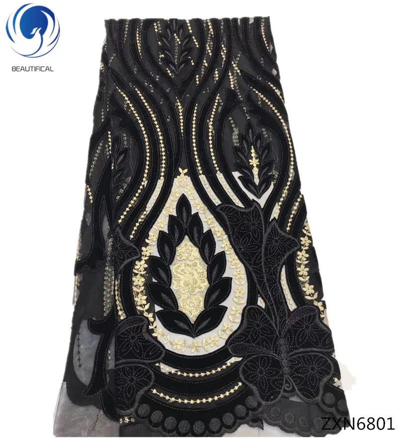

BEAUTIFICA velvet lace fabrics french tulle lace fabrics high quality african fabrics lace for wedding dress 5yards/lot ZXN68