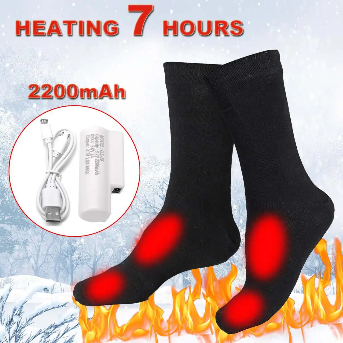 

3.7V 3adjustable temperature Electric Heated Socks Men/Women Thermal Heating Long Cotton Sock For Cold Feet Winter Warm Foot Leg