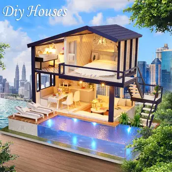 

DIY Cottage Hut Small House Doll House Wooden Manual Assembly Home Decoration Holiday Birthday Gift Time Apartment