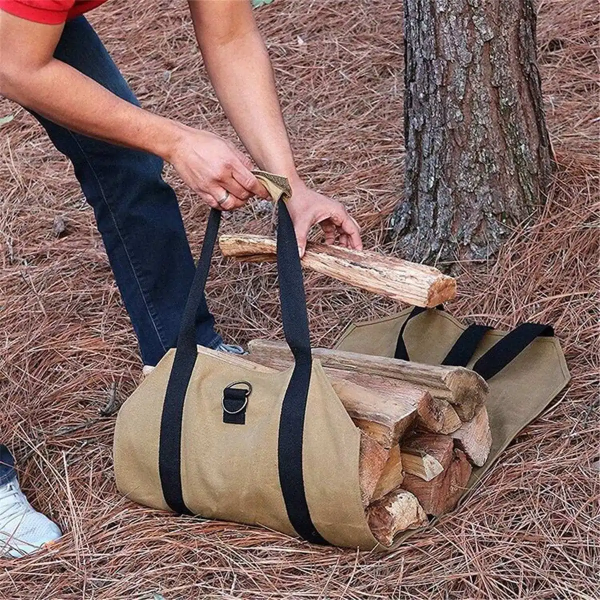 Canvas Firewood Carrier Log Outdoor Tote Camping Carry Bag Storage Bag