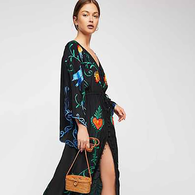 Broderie De Sera Peole Longuette violet Corne V Déesse Manches Motif Black Robe Livraison Fleur Nouveau Plomb white Shown as q7wI0AnH