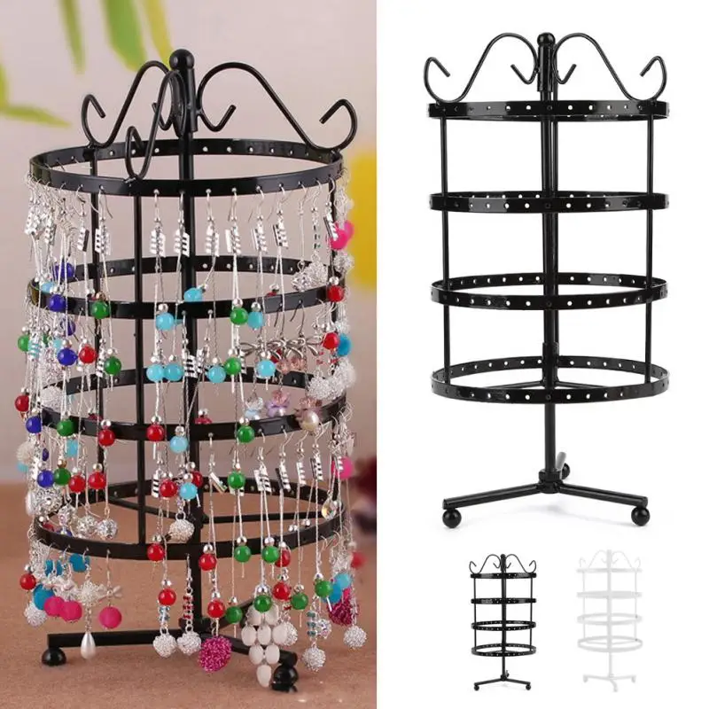 144 Holes Metal Earrings Organizer Rotating Pedestal Jewelry Display