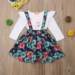 Emmababy для новорожденных для маленьких девочек с длинным рукавом Костюмы комплект Цветочный принт топы ремень платье-пачка наряды для