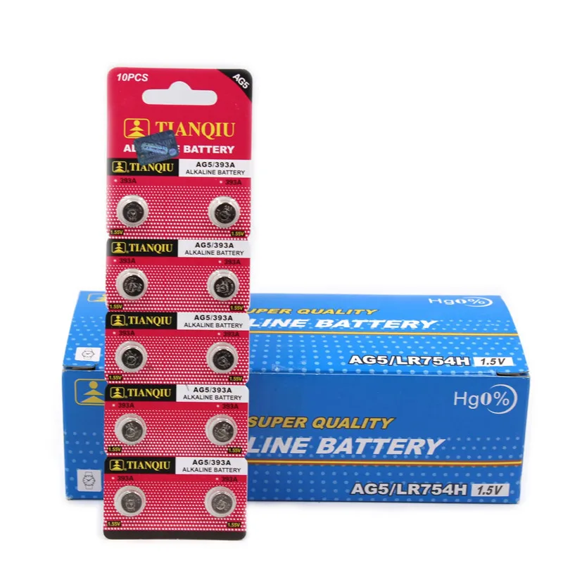 

100pcs/card ag5 button cell batteries 1.55V Alkaline Battery LR754 393 SR754 193 546 RW28