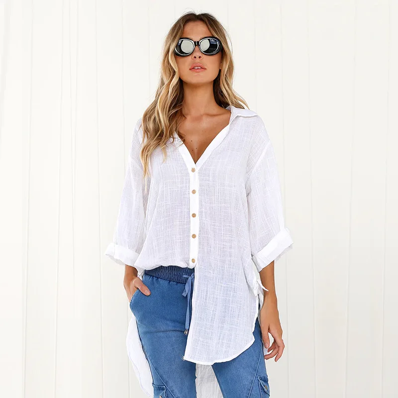 Women Blouses Button Up Womens Tops and Blouses Casual Feminine Blouse Shirt Women Lace Up Long Sleeve Ladies Top Spring 2019