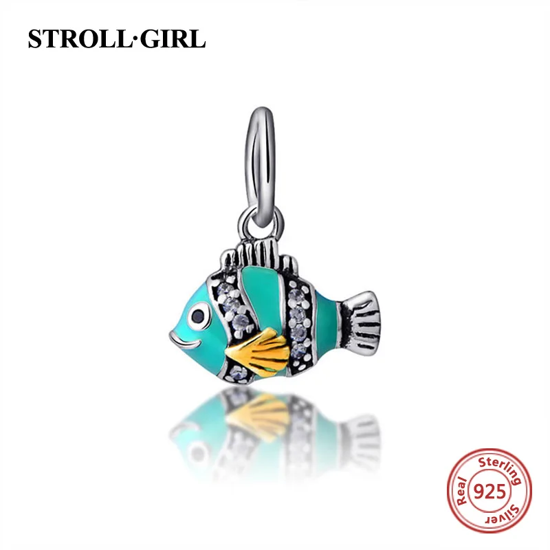 StrollGirl diy craft beads cute animal fish collection 925 silver pandora charm fit original bracelet fashion jewelry making