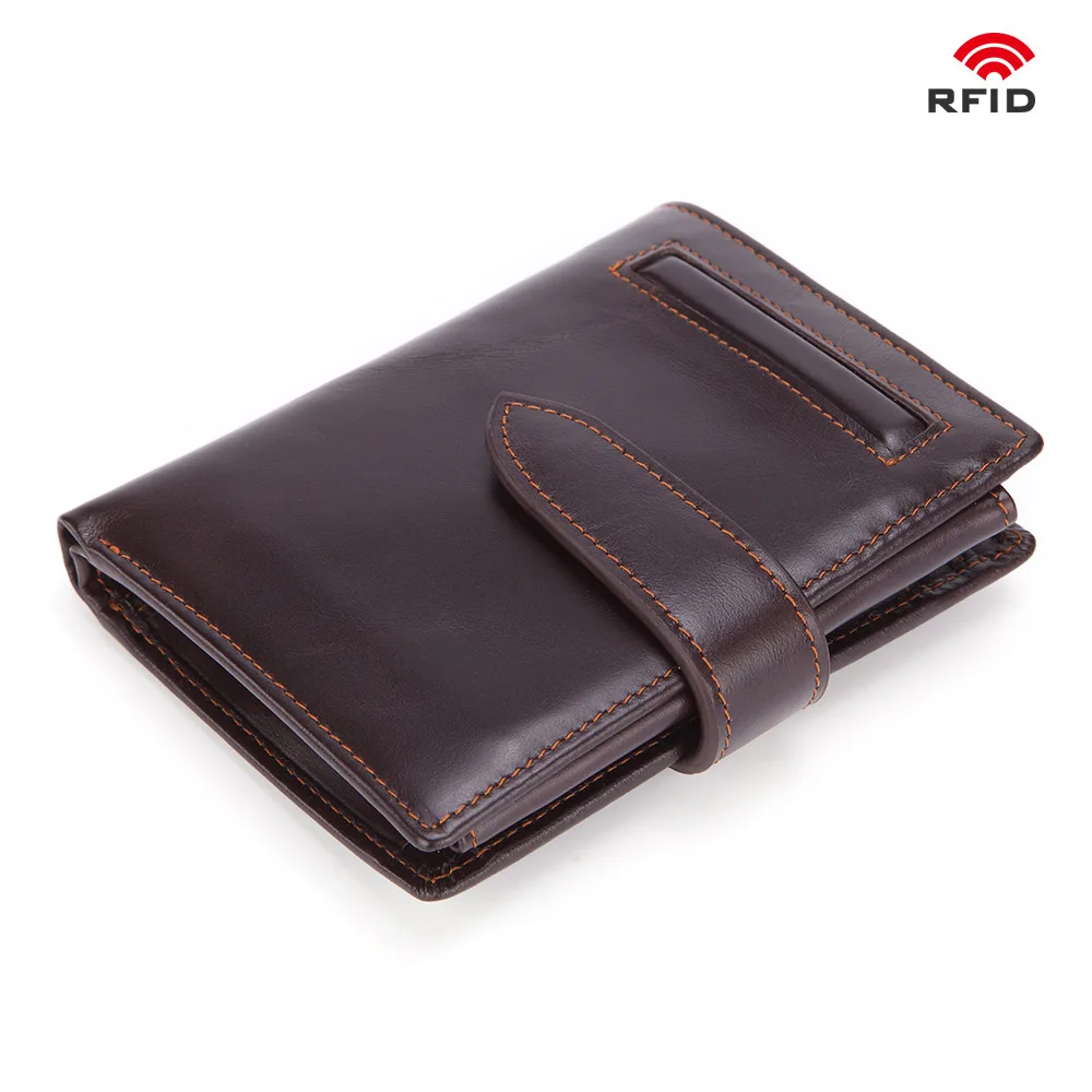 

New Man Short Wallet Vintage Top Cowhide FRID Guard Men Small Wallets Coin Purse With Many Card Slots PR078067