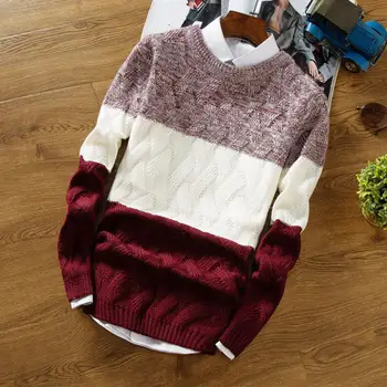 

Men Knitted Thin Sweater O-Neck Pullover Winter Autumn Fashion Warm Casual Striped Sweatercoat Tops High Quality Dropship