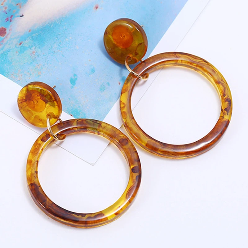 

LNRRABC 1 Pair Drop Earring Women Beige Big Circle Acrylic Gifts Fashion Jewelry Resin Round Retro Leopard Earring