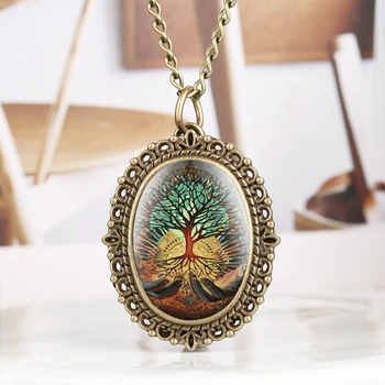 

Creative Abstract Tree On Hands Display Quartz Pocket Watch Bronze Pendant Necklace Lady Jewelry Clock Fob Watch Gift Hour reloj