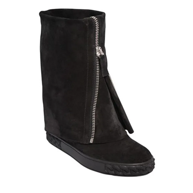 

Double Face Sneaker Suede And Rubber Sole With Chains Trainers Women Height Increasing Wedges Autumn Winter Ankle Booties