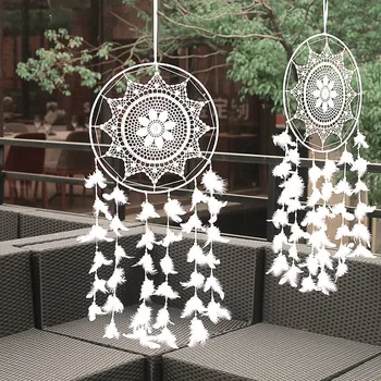 

Dream catcher Indian with wind bell feather large white dream catcher wedding props wedding decoration mall ceiling