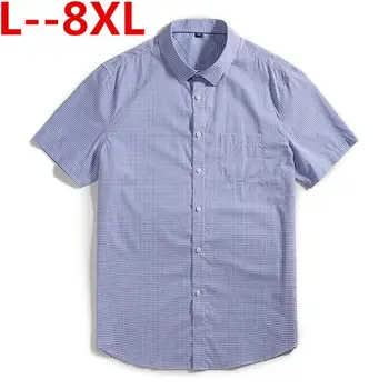 

Plus Big Size 8xl 6xl 5xl 4xl 100% Cotton Short Sleeve Shirts Button Down Collar Plaid Striped Slim Fit Men Casual Shirts Brand