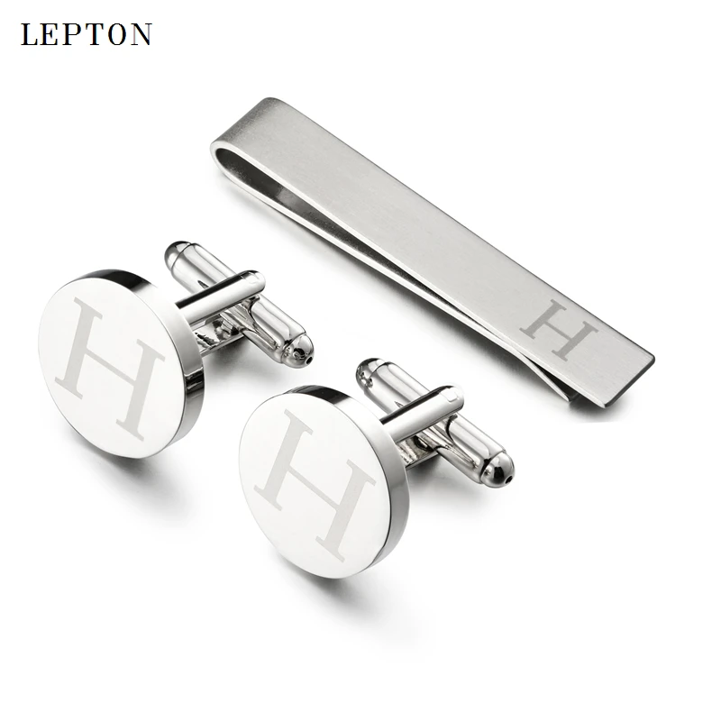 

Hot Sale Round Letters H Cufflinks for Mens Silver Color Letters H of alphabet Cuff links & Tie Clip Set Men Shirt Cuffs Button