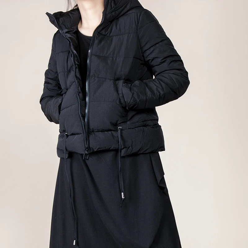 Solide Femme Lâche Chaud Fermetures eam Noir Manches 2019 Capuche Le129 Printemps Coton Couleur Longues À Black Glissière Poches En Manteau rembourré Courtes OEO4qtx