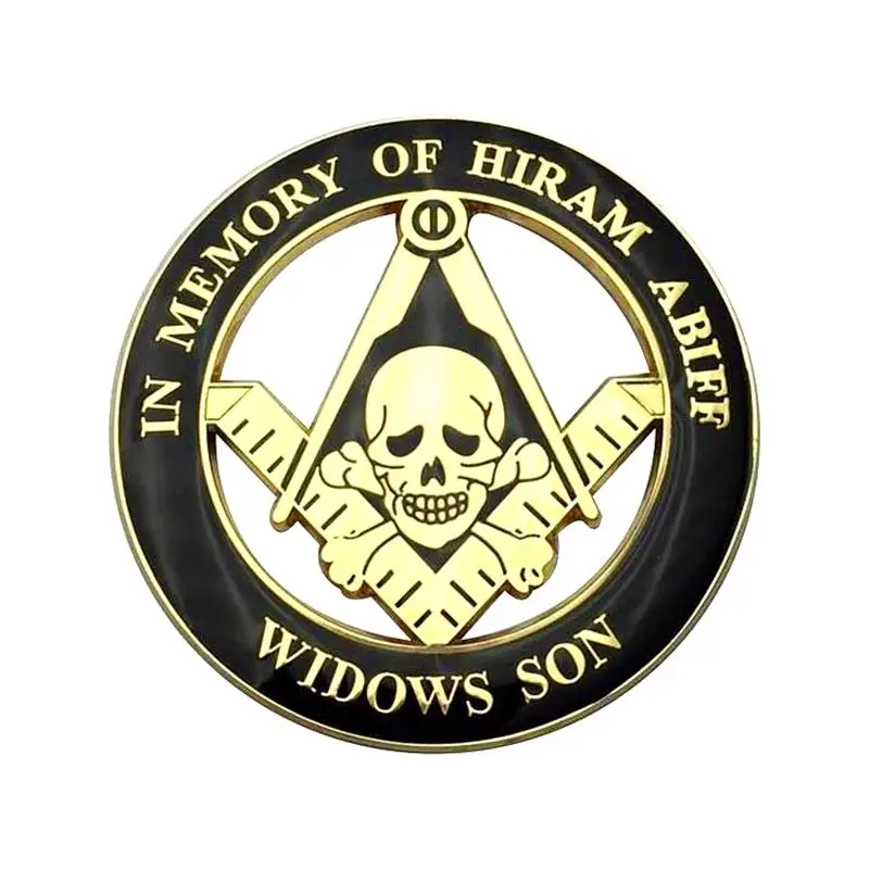 

3" Masonic Car Emblem Gold Black Ring Widows Son Auto Truck Motorcycle Decal Sticker Badge With Red Adhesive