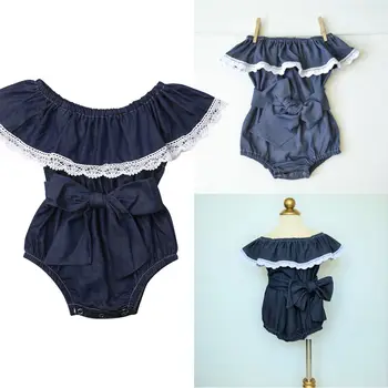 

Pudcoco Girl Jumpsuits 0-24M US Newborn Baby Girl Lace Denim One-Pieces Romper Jumpsuit Ruffle Outfit Sunsuit
