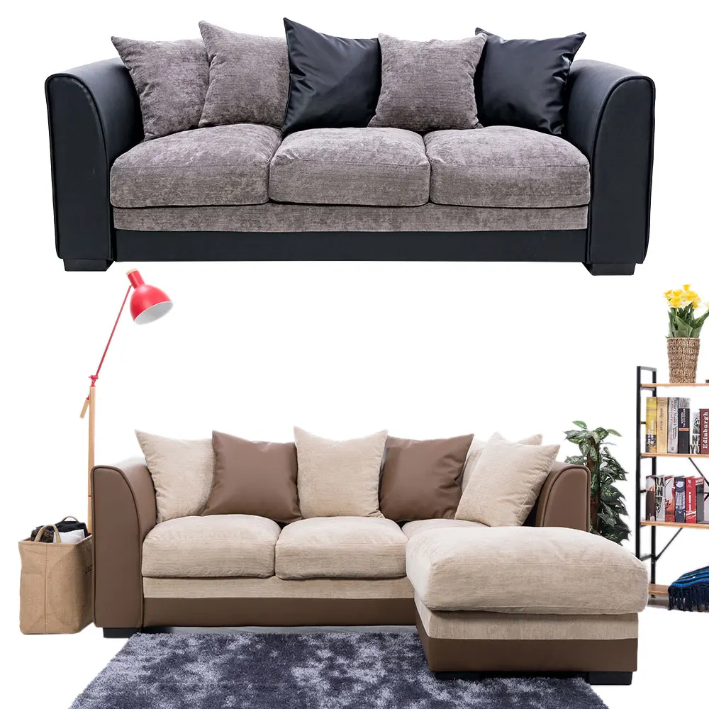 cheap Fast Delivery Panana Living Room Sofa Set Modern Sofas Loveseats 3 Seater with Ottmans Free Pillows Fabric and PU Leather