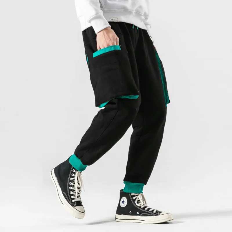 Осень зима новые брюки мужские теплые плюс бархатные утепленные модные повседневные свободные хип-хоп брюки мужские уличные джоггеры