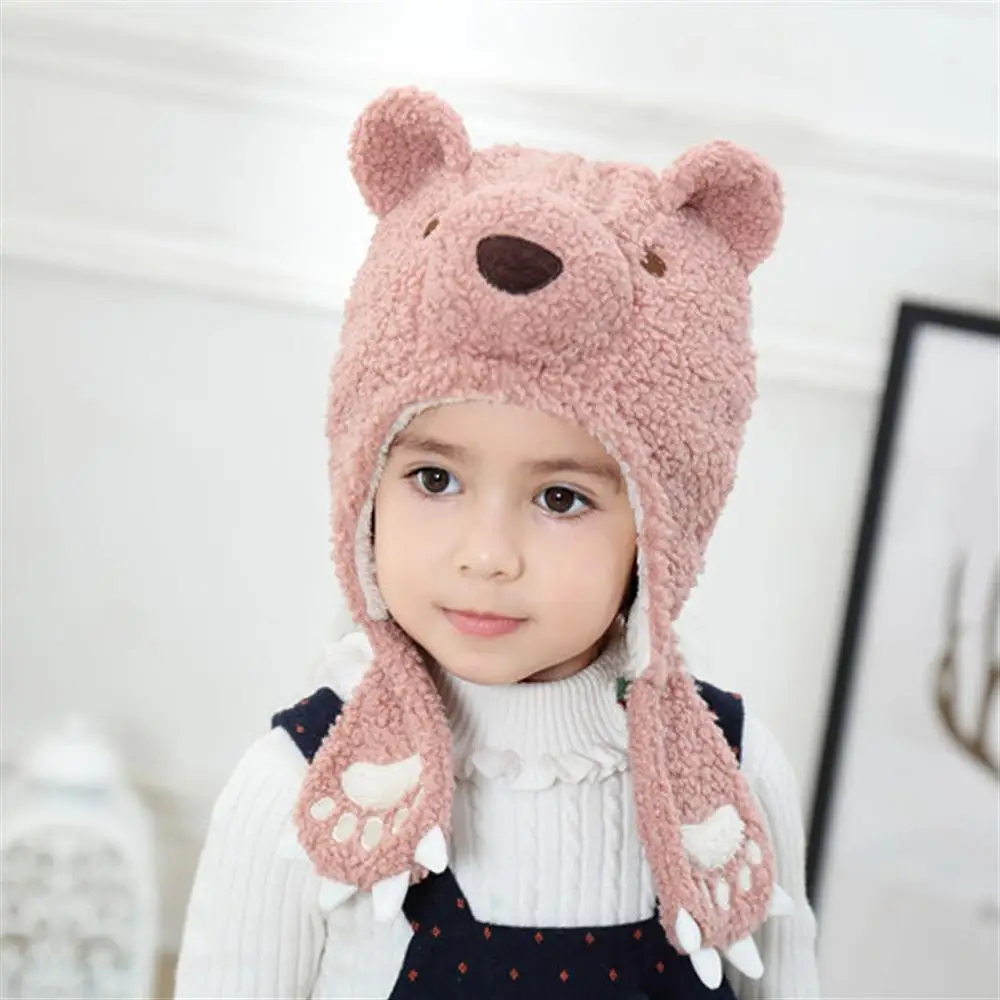 Kids Hat Autumn and Winter New Bear Warm Velvet Cap Baby Hat Windproof