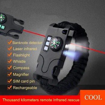 Wielofunkcyjna survivalowa bransoletka z linki spadochronowej akumulatorowy zegarek survivalowy z latarką LED kompas gwizdek laserowy podczerwień tanie i dobre opinie Zestawy pierwszej Pomocy