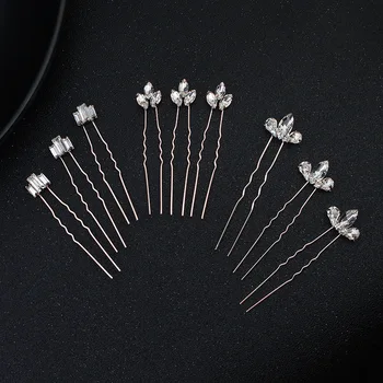 

Le Liin Set of 9 Clear Crystal Hair Pins Wedding Hair Pins Gold Leaf Bridal Hairpiece Rhinestone Hair Accessories