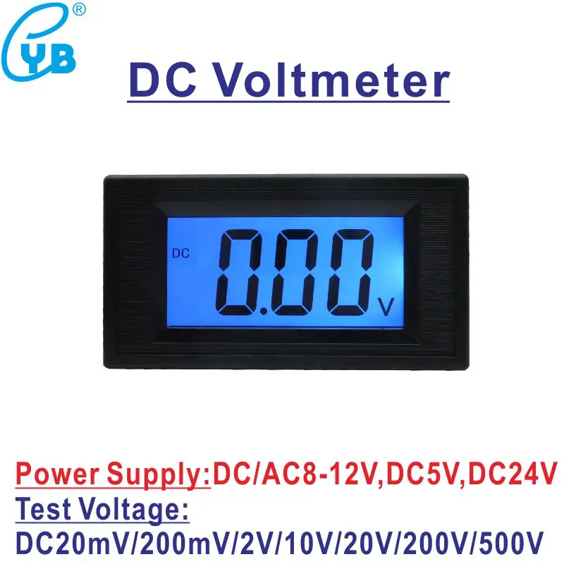 Supply 12V DC AC 500V 3-1/2 Digital Blue LED Volt Panel Meter Voltmeter 