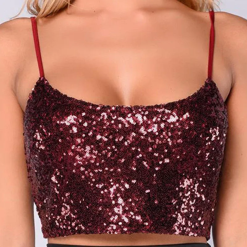 

Sequins women crop top Slim Clubwear Hot sexy ladies sleeveless Sparkle Bling Glitter Vest tops Fashion clothes cami female 2019