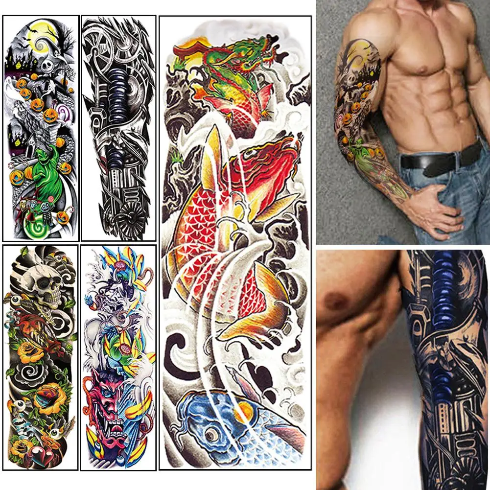 

5 Sheets Full Arm Leg Temporary Waterproof Tattoos Art Stickers Removable Sleeve Fake Large Tatoo Sticker Taty For Men Women