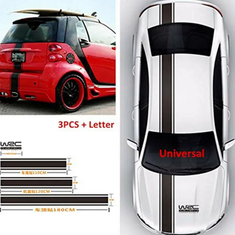  4 PCS Vinyl Hood Roof Trunk Racing Stripe Car Sticker Decal For BMW VW AUDI FORD