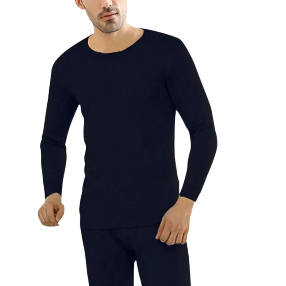MISSKY 2Pcs/Set Men Warm Solid Thermal Underwear Set Thin Slim Fitting