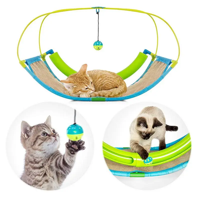 

Cat Toy Rocker PP Resin Linen Canvas Swing Cat Sofa Cat Sleeping Cradle Bed With Bell Ball Pet Interactive Toys Cat Teaser Toy