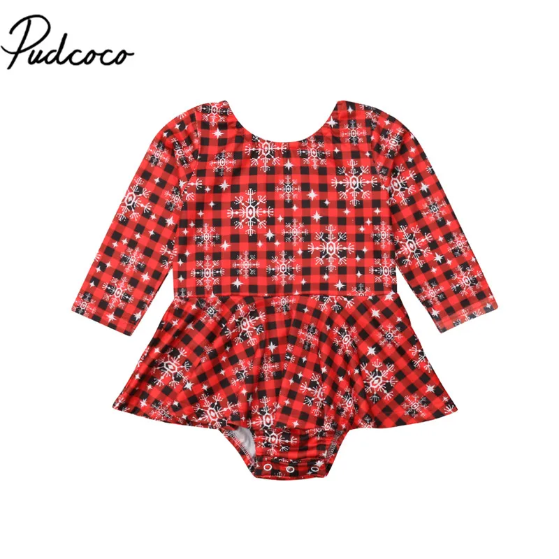 

Cute Newborn Baby Girl Clothes Christmas Plaid Snowflake Print Long Sleeve Bodysuit Jumpsuit Dress One-Piece Princess Outfit0-2T