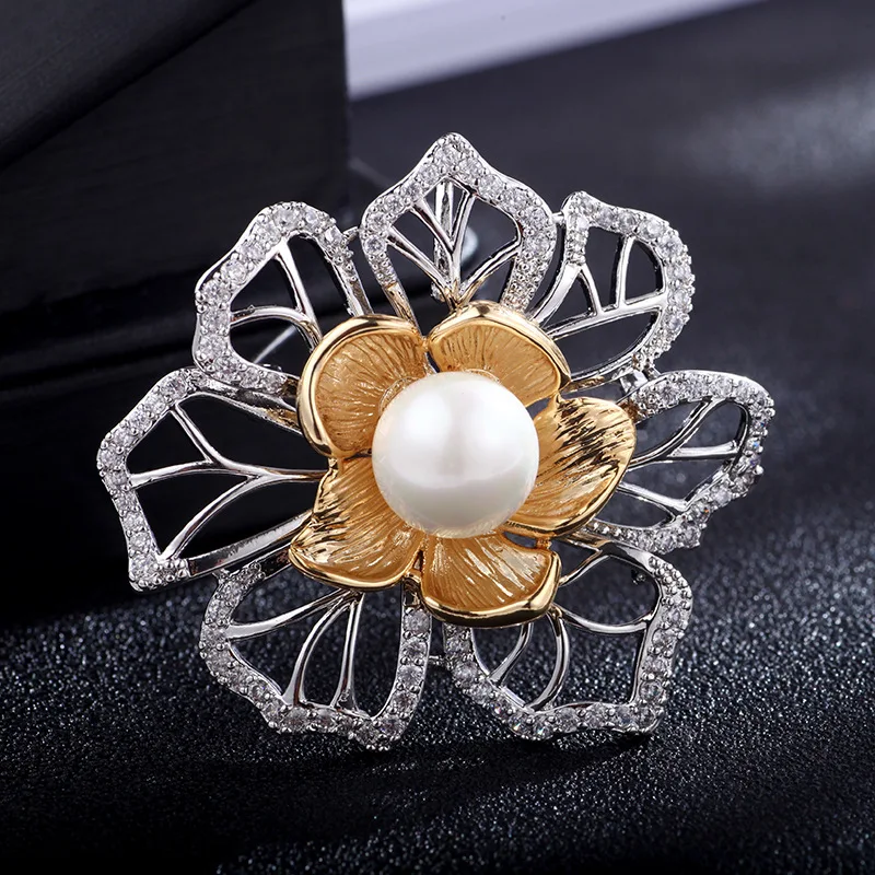 

High-Grade New Style Zircon Flowers Pearl Corsage Japanese And Korean Style Fashion Female Suit Assembly Jewelry Pin Brooch