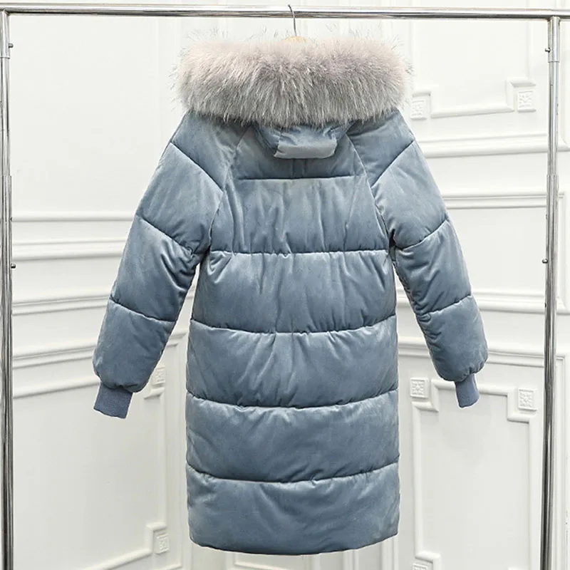 Velvet Down Jacket Female Winter Big Fur Collar Parka Korean Slim Large Code Coat For Ladies Loose Long Winter Jacket Women