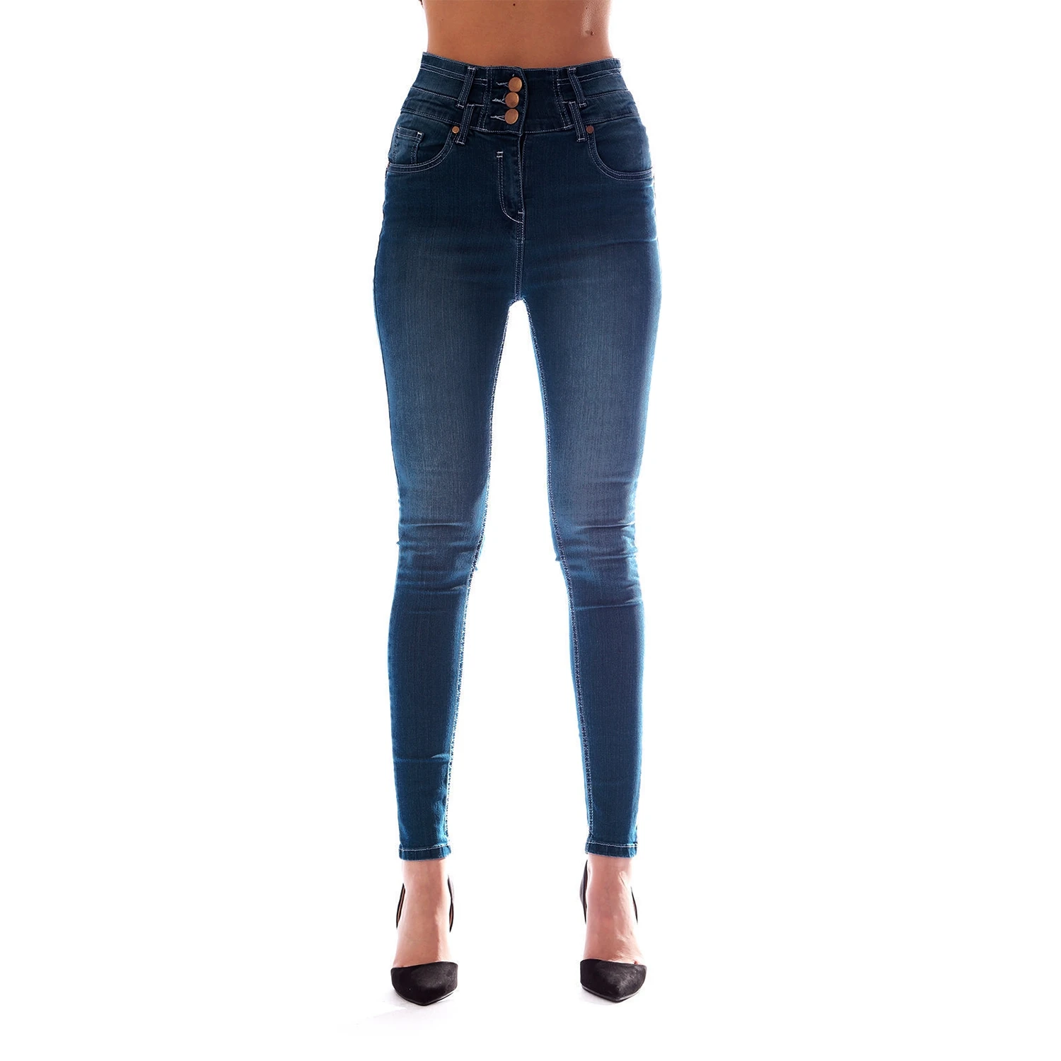 

Women New Fashion High Waisted Slim Fit Jeans High Elasticity Stretch Skinny Denim Pencil Pants Trousers Indigo