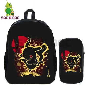

2 Pcs/set Pokemon Pikachu Fluorescence School Bag Anime Backpack for Teenage Boys Girls Daily Backpack Travel Shoulder Bags