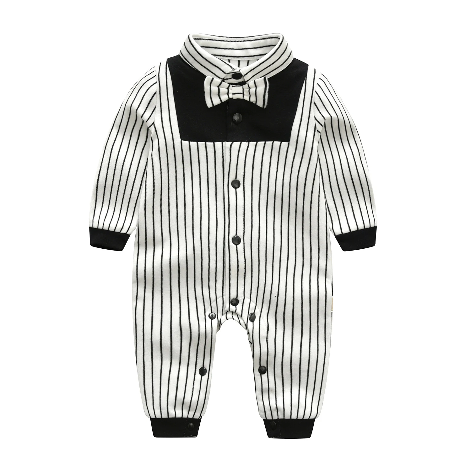 

Infant Baby Boys Gentleman Stripe Outfit Long Sleeve Romper With Bow Tie