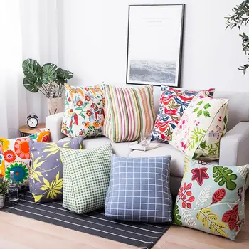 

Cotton Canvas Pillow Cartoon Pattern Backrest Back Cushion Bed Triangle Cushions Sofa Removable Waist Pillow
