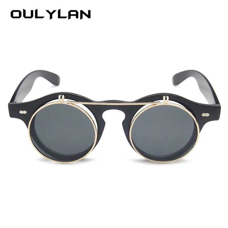 

Oulylan Retro Steampunk Sunglasses Men Women Classic Double flip Round Sun Glasses Female Steam Punk Eyeglasses Circular Eyewear