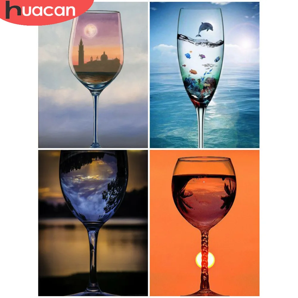 

HUACAN DIY Diamond Painting Landscape Cup Cross Stitch Mosaic Daimond Painting Scenery Full Square Home Decor Gift