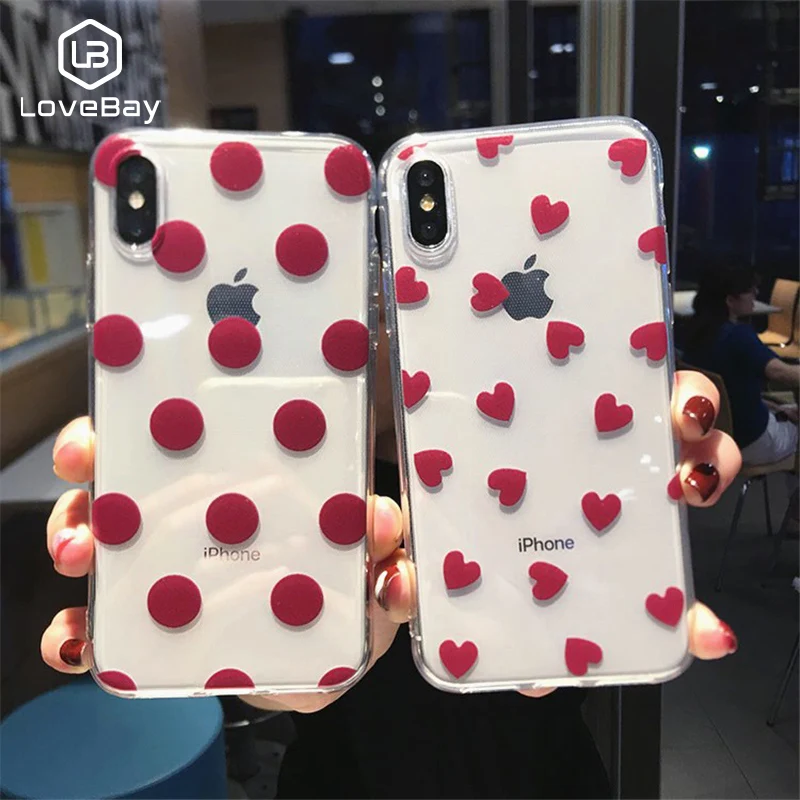 

Lovebay Phone Case For iPhone 6 6s 7 8 Plus X XR XS Max Fashion Cute Cartoon Love Heart Wave Point Clear Soft TPU For iPhone X
