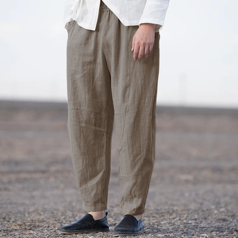 Китайские ретро мужские шаровары с эластичной резинкой на талии джоггеры однотонные повседневные штаны хлопковые хип-хоп свободные винтажные брюки мужские уличные