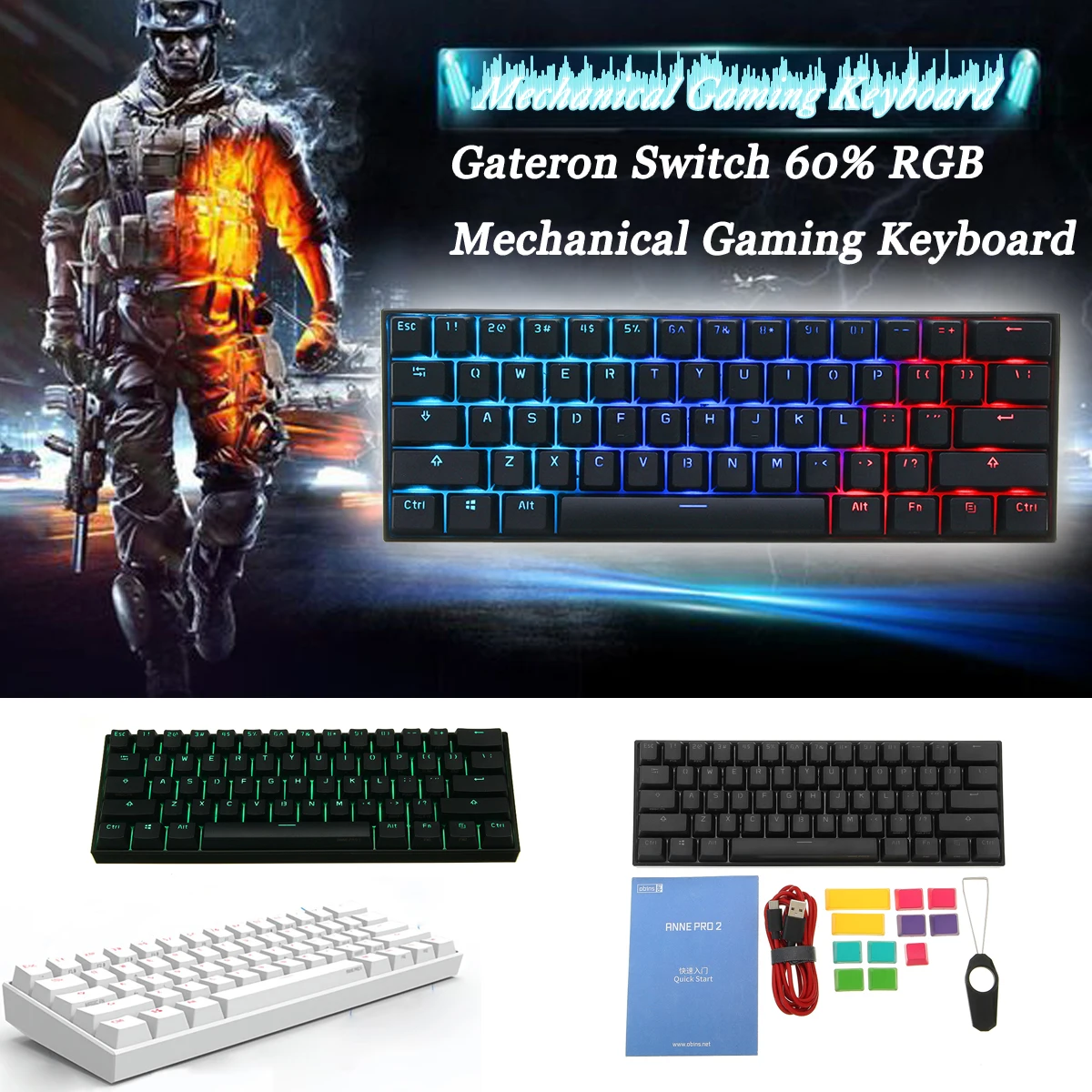 Беспроводная клавиатура ANNE Pro2 мини 60% Портативная bluetooth механическая с красным